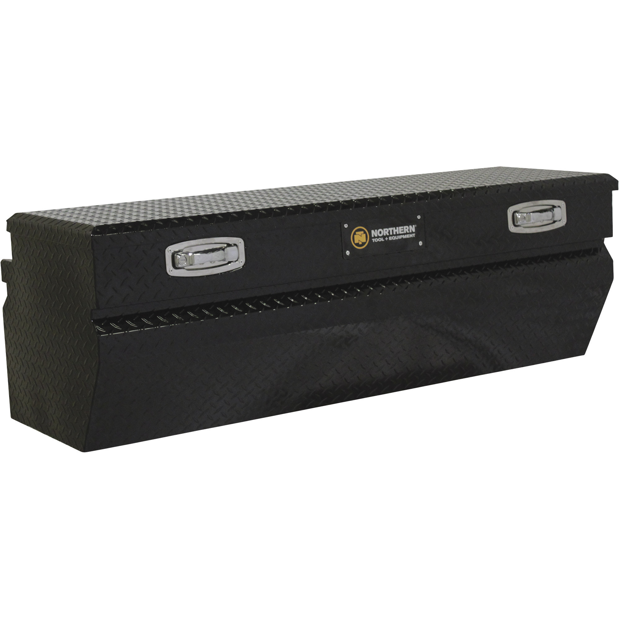 Northern Tool + Equipment Chest Truck Toolbox, 56in. x 20in. x 15.75in. x 18in., Aluminum, Gloss Black, Pull Handle Latches